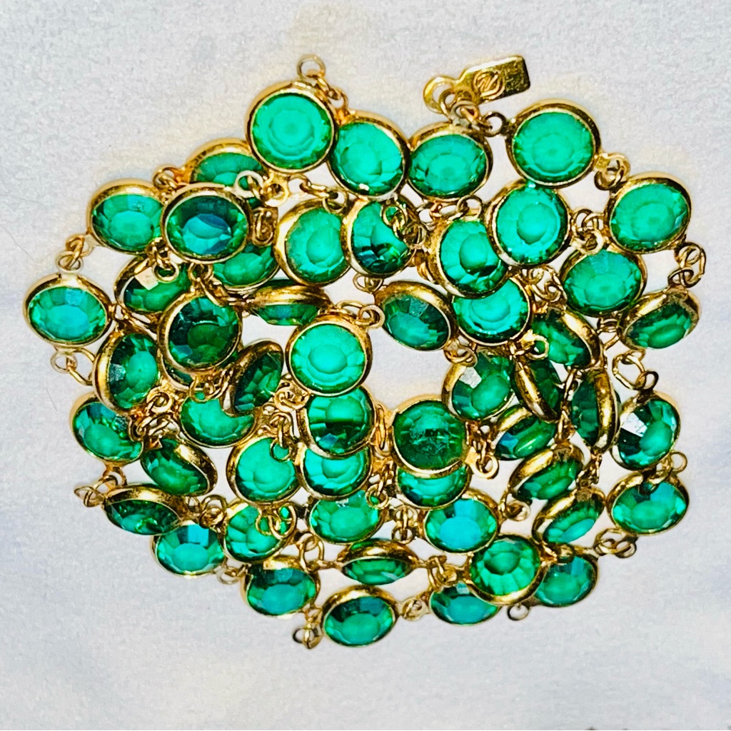 Swarovski Jewelry Green Bezel Necklace Swan Tag Vtg Gp 150$